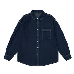 Threebooy  Mens Button Down Denim Shirt Long Sleeve Lapel Jean Shirt Casual Slim Fit Washed Denim Shirts with Chest Pockets