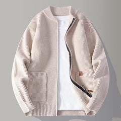 Threebooy Autumn Winter Youthful Vitality Knit Sweatercoat Men Stand Collar Loose Casual Knitted Cardigan Mens Chic Casual Sweater Jackets