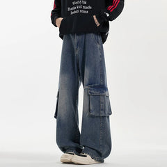 Threebooy Baggy Jeans Men Oversized Retro Pocket Cargo Jeans Men Streetwear Hip-hop Loose Wide Leg Jeans Mens Vintage Denim Trousers