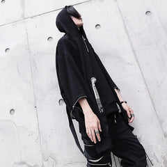 Threebooy Black Men's Hoodies Goth Sweatshirt Hood Autumn Techwear Gothic Darkwear Hoodie Sweatshirts Streetwear Hip Hop Harajuku