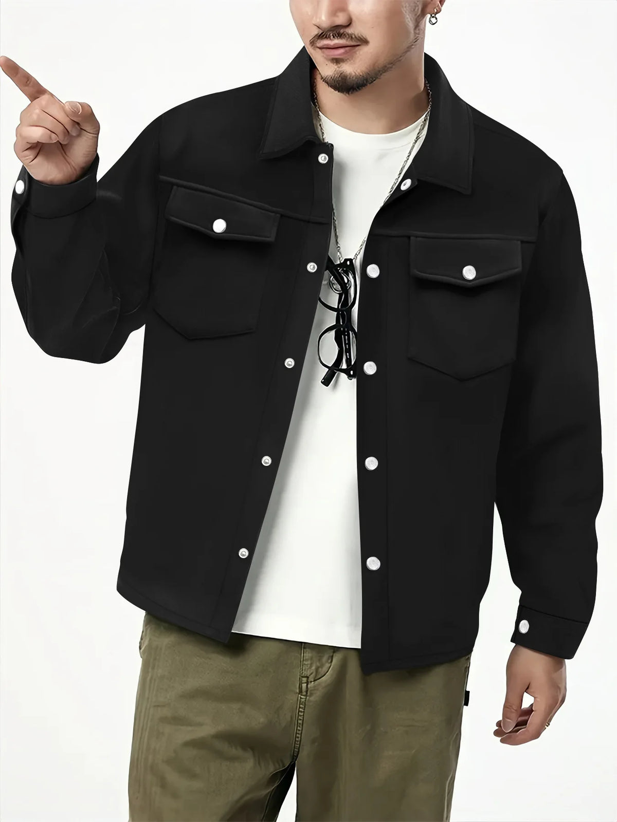 Threebooy  Autumn Winter European American Casual Men's Lapel Single-breasted Solid Double Pocket Slim Jacket