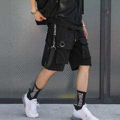 Threebooy Men's Cargo Shorts Solid Male Bermuda Short Pants Black with Draw String New In Fashion Vintage Luxury Baggy Jorts Homme Xl