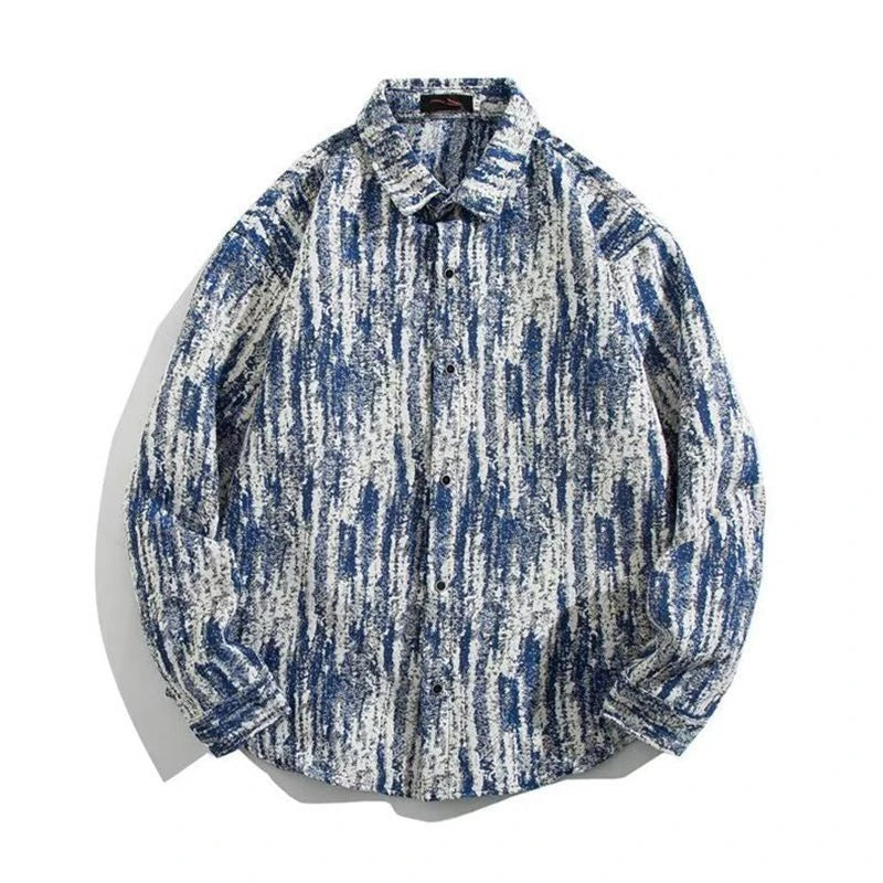 Threebooy Colored Numb Ethnic Style Shirt Men Weaving and Embroidered Spring and Autumn Retro Hong Kong Style Shirt Jacket