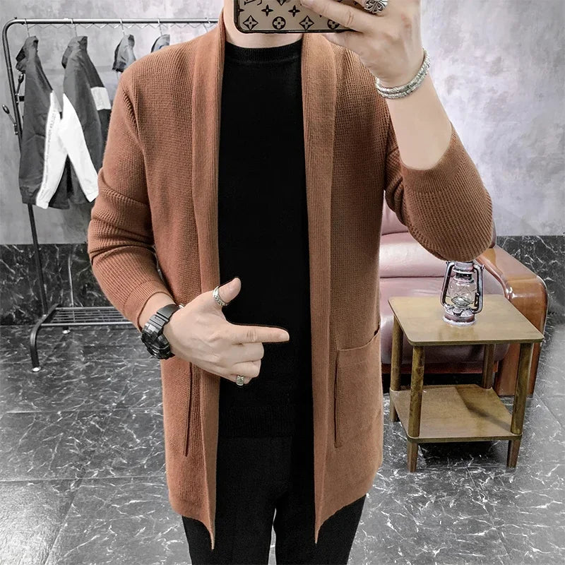 Threebooy British Style Men's Sweaters New Autumn Casual Solid Knitted Coat Male Cardigan Designer Homme Sweater Slim Fitted Warm Clothing