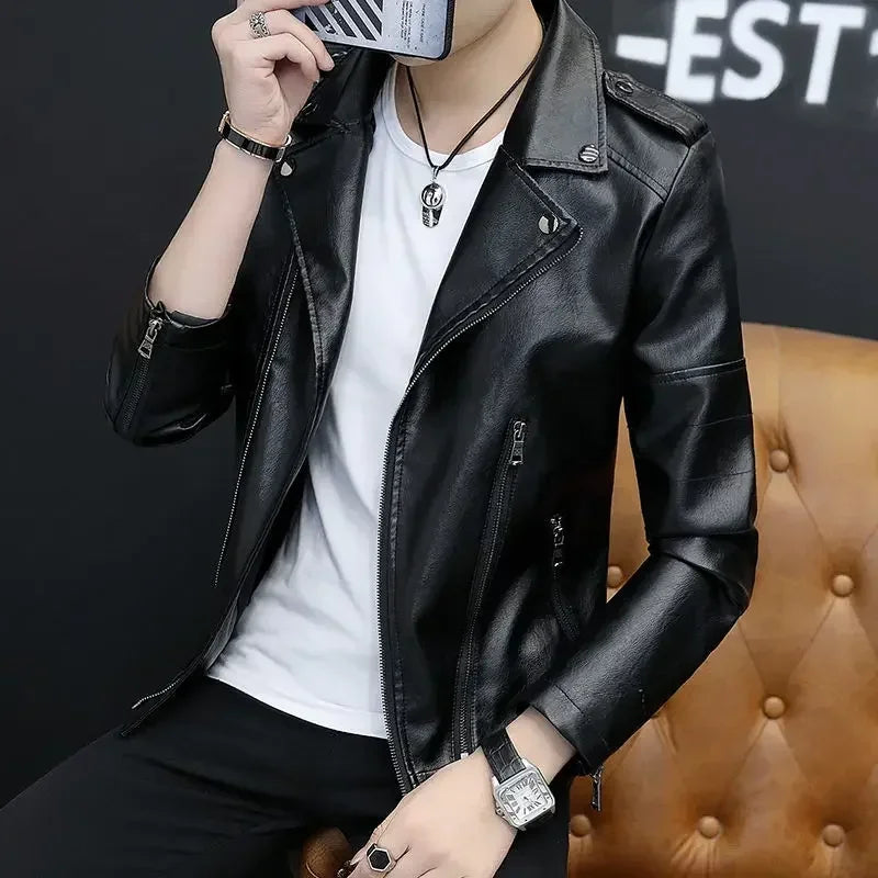 Threebooy Casual Male Leather Blazer Black High Quality Clothing Handsome Original Coat Luxury Designer Simple Breasted Men's Suit Jackets