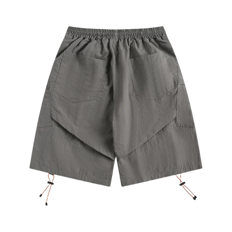 Threebooy  Summer Casual Shorts Men Streetwear Harajuku Quick Drying Knee Length Pants Japan Style Pockets Design Outdoor Cargo Short Male