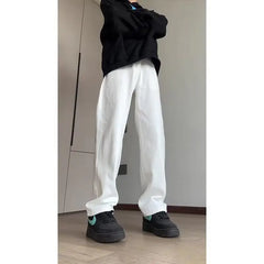Threebooy Men's White Black Flared Cargo Jeans Fashion High Street Bell Bottom Loose Straight Denim Pants
