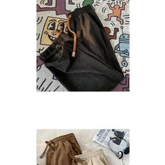 Threebooy  Plush Corduroy Pants for Men Drawstring Leg Sweatpants Wide-leg Loose Versatile Casual Trousers
