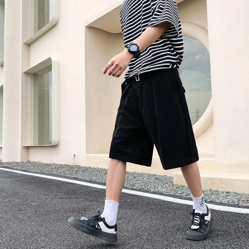 Threebooy Summer Men's Loose High Quality Casual Male Trousers Harem Cotton Shorts Multi-pocket Black Color Suit Shorts Size S-2XL