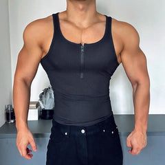 Threebooy Mens Vest Gym Sports Sexy Half Zip Tank Tops Summer Casual Jogging Streetwear Training Tight Sleeveless Tops Menswear