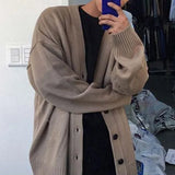 Threebooy V-neck Long Winter Male Knitwear Coat Men Sweater Cardigan Color Solid Buttons Placket Knitted Autumn Thickened Clothing Sleeves