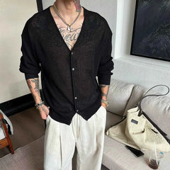 Threebooy  Autumn Male Solid Color Long-Sleeved Shirt American Retro Fashion Trend High Street Loose Casual Breathable Niche Men's Top