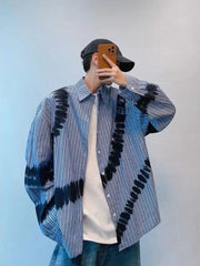 Threebooy  Men's Color Block Long Sleeve Shirt Autumn Korean Style Casual Plus Size Trendy Streetwear Top