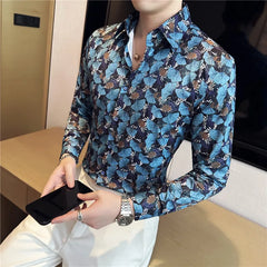 Threebooy Men's Summer High Quality Casual Long Sleeve Shirt/Male slim fit printing Autumn Clothes camisa masculina Shirts S-3XL