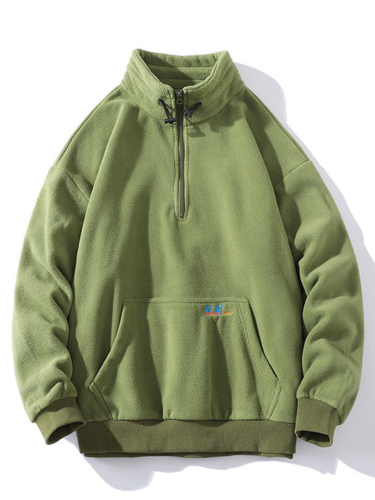 Threebooy Half-zip Hoodless Sweatshirt Autumn Winter Stand-up Collar Shirt Oversize Velevet Tops Lovers Trend Polar Fleece Jacket