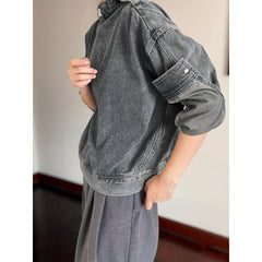 Threebooy Hong Kong style denim jacket men's fashion brand high street niche personality leisure collar pullover work jacket