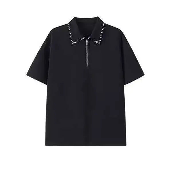 Threebooy  Contrast Color Turn-Down Collar Male T-Shirt Short Sleeve Men's Loose Fit Polo Shirt Summer New Menswear