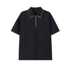 Threebooy  Contrast Color Turn-Down Collar Male T-Shirt Short Sleeve Men's Loose Fit Polo Shirt Summer New Menswear