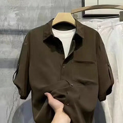 Threebooy  Men's Solid Pockets Patchwork Simplicity Fashion Blouse Summer New Short Sleeve Loose Korean Shirt Tops Casual Trend Men Clothes