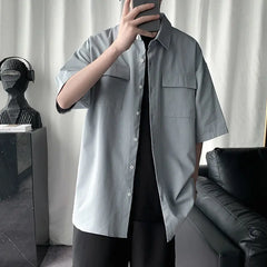 Threebooy  Summer Men Short-sleeved Student Korean Style Fashion Handsome Work Shirt Men Hong Kong Style Handsome Casual Versatile Top