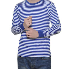 Threebooy  Long-sleeved Men's T-shirt Loose Retro Versatile Spring Autumn Clothes Blue White Striped Cotton Sailor Suit