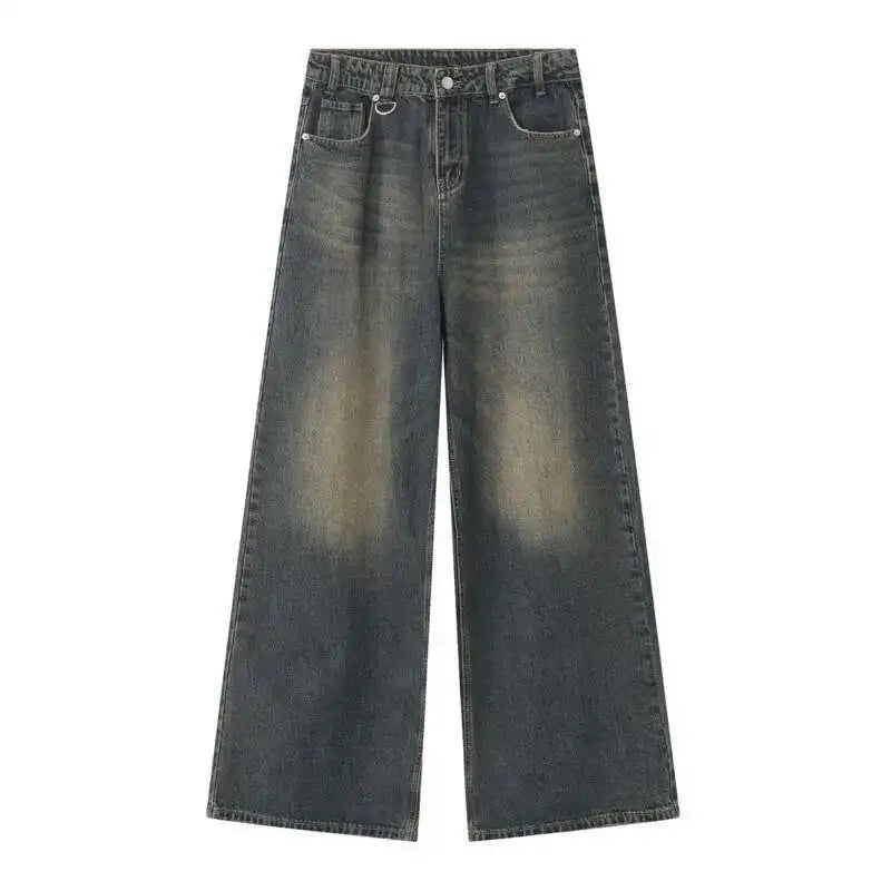 Threebooy  Vintage Camouflage Men's Jeans Fashion Washed Casual Wide Leg Denim Pants Autumn Winter Loose Male Trousers Old Blue