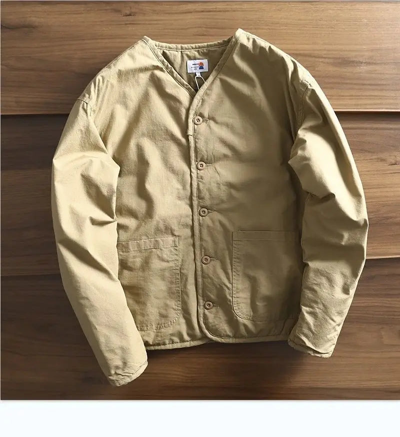 Threebooy Men's Parkas Thick Cotton Coat Jacket Autumn Winter Retro Women Jackets V-neck Long Sleeves Pockets Single-breasted Tops