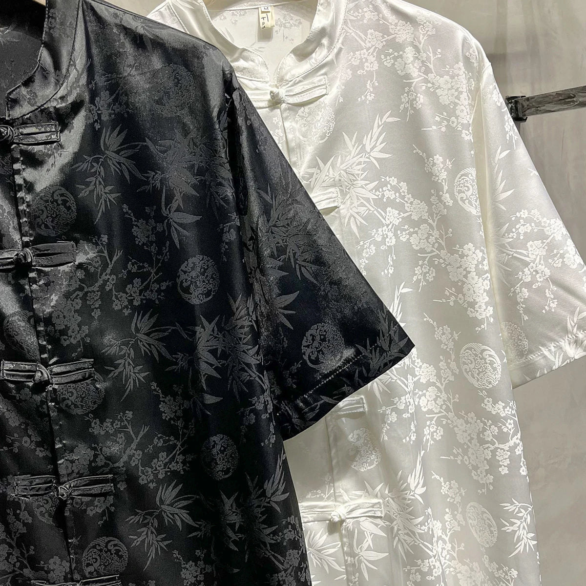 Threebooy  Chinese Style Men's Ice Silk Short-sleeved Shirt Men's Summer Ice Silk Fashion Trend Button Tang Suit Hanfu Thin Jacket Urban