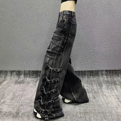 Threebooy  Spring and Autumn Hip Hop High Street Personalized Work Clothes Jeans for Couples Loose Retro Harajuku Casual Wide Leg Pants y2k