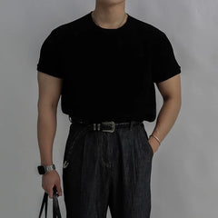 Threebooy New Trend Men Gym T-shirts Light Luxury Popular Slim-fit O Neck Tees Leisure Breathable Tops Sport Style Short Sleeve Knitwear