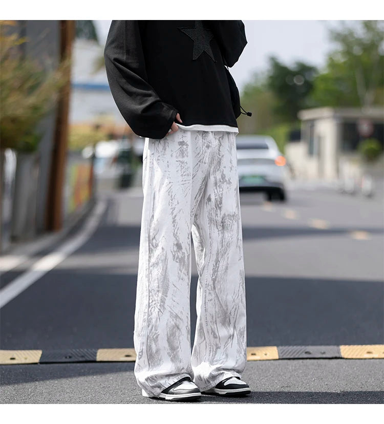 Threebooy Jeans Mens Classic Straight Leg Jeans White Tie Dye Denim Pants Unisex Fashion Casual Trousers Streetwear Hip Hop Style Washed