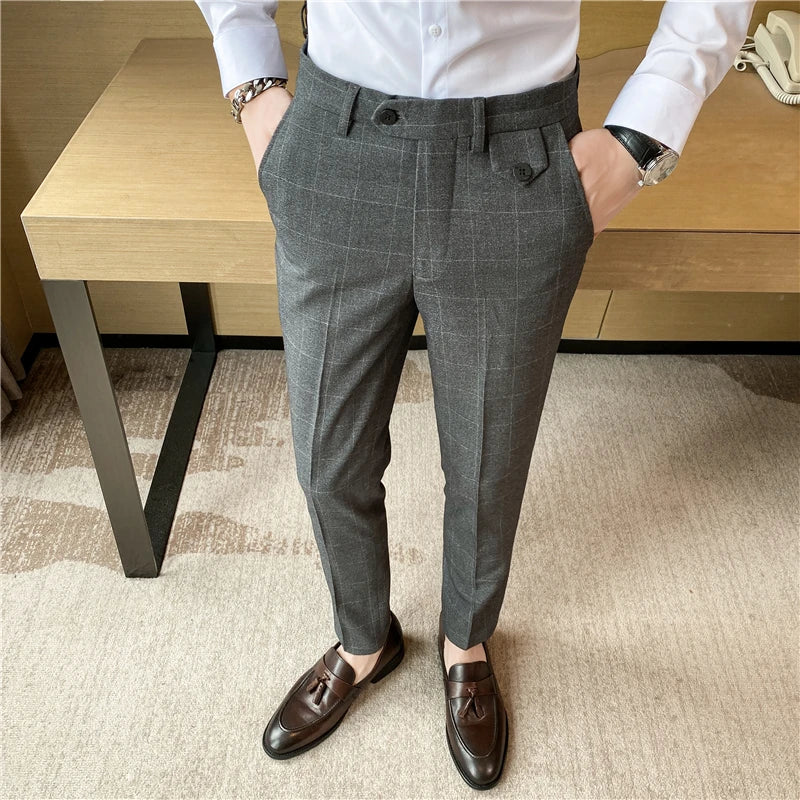 Threebooy New Fashion High Quality Men Suit Pants Straight Spring Autumn Long Male Plaid Classic Business Casual Trousers Full Length