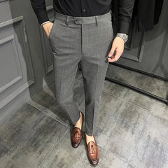 Threebooy Spring Summer New Plaid Dress Pants Men Clothing Business Formal Wear Slim Fit Office Trousers 36 38