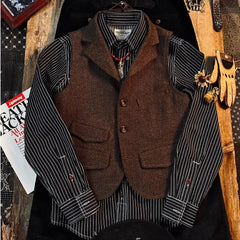 Threebooy Spring British Retro Wool Herringbone Vest French Fashion Elegant Style Tweed Vest Wool Khaki Suit Slim Vest Aesthetic Elegant
