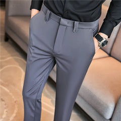 Threebooy Men Have High Spring Elasticity Business Trousers/Male Slim Fit Solid Color Dress Suit Pants Casual Pants 38