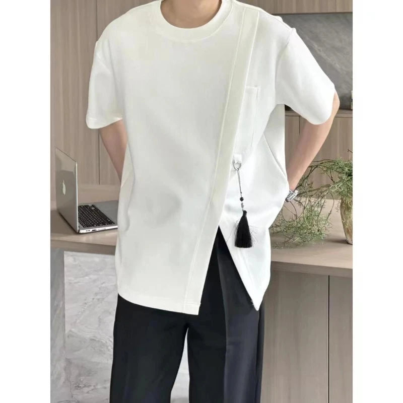 Threebooy  Simplicity Slit Hem Korean Tops Summer Men's Short Sleeve Solid Plus Size All-match Fashion T Shirts Casual Trend Men Clothing