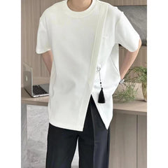 Threebooy  Simplicity Slit Hem Korean Tops Summer Men's Short Sleeve Solid Plus Size All-match Fashion T Shirts Casual Trend Men Clothing