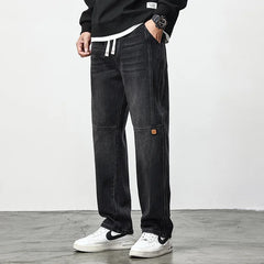 Threebooy  Men's Drawstring Jeans Casual Loose Jeans Harajuku Fashion Retro Blue Trousers Straight Elastic Waist Casual Large Size 4XL