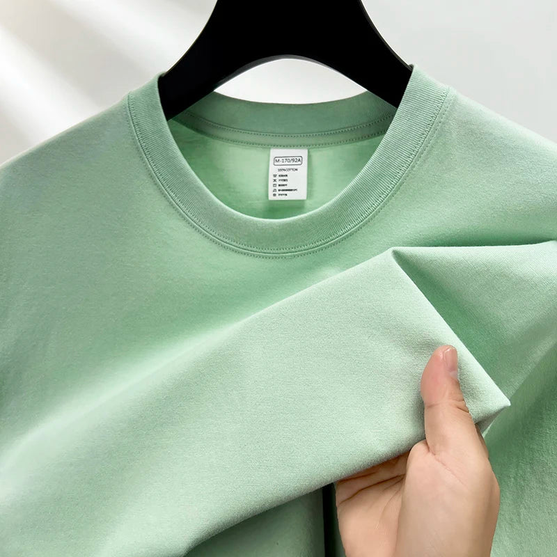 Threebooy  100% pure cotton summer high-end brand men's short sleeve round neck fashionable style half sleeved top breathable T-shirt