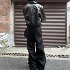 Threebooy  American Style Elastic Waist Loose-fit Casual Trousers 280gm Sensibility Ruffled Wide-leg Pants Men's Tuxedo Pants