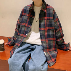 Threebooy  Autumn Long Sleeved Shirt Men Fashion Oversized Plaid Shirt Men Streetwear Korean Loose Casual Shirts Mens Large Size M-5XL