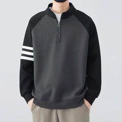 Threebooy  Half-zipper Sweatshirt Men Spring and Autumn Loose Splicing Contrasting Collar Base Shirt Versatile Fashion Handsome Casual Top