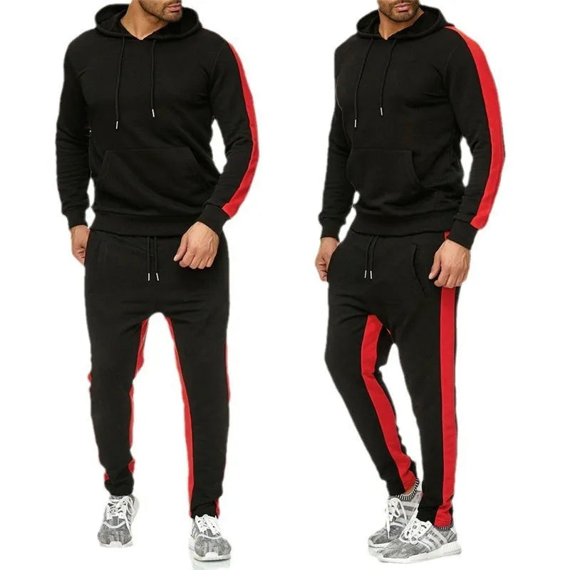 Threebooy  Cross-border Men's Striped Sweatshirt Set New Sports Splicing Two-piece Set Casual