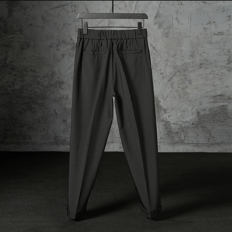 Threebooy  New Japanese Retro Velcro Male Suit Pants Light Luxury Straight Draped Business Casual Pants Premium Slim Elegant Ninth Trousers