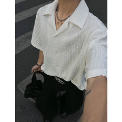 Threebooy Mens Loose Fit Suit Collar Shirt Cool Comfort Advanced Fabric Summer Casual Trendy Breathable Stylish Modern Streetwear Design