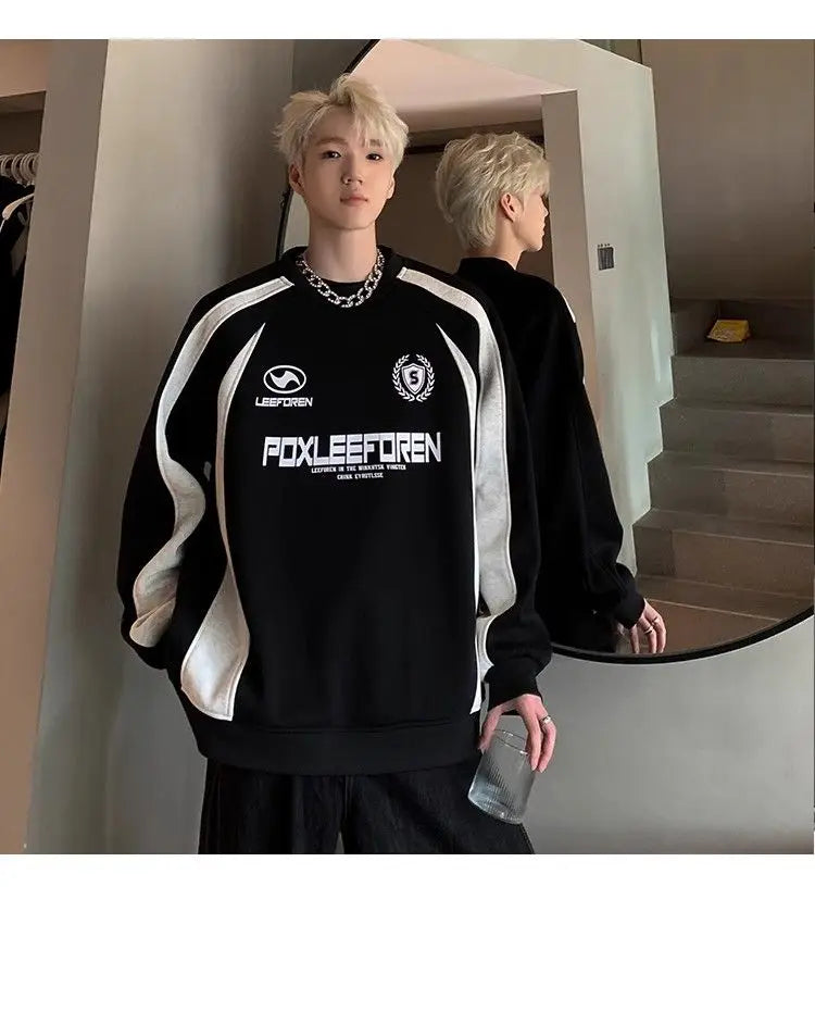 Threebooy American Retro Shirt Hip Hop Color-blocking Heavy Sweatshirt Men 2025 New Teen Casual Sports Jacket Autumn Handsome Top