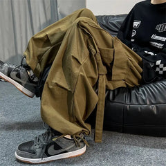 Threebooy Spring Autumn Solid Color Pockets Fashion Long Pants Men All Match Cargo Pants Casual Loose Trousers Pure Cotton Male Clothes