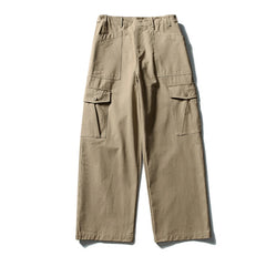 Threebooy Mens Pockets Cargo Pants Cotton Casual Trousers Men Streetwear Wide Leg Vintage Japan Style Cityboy Baggy Logging Pants Male