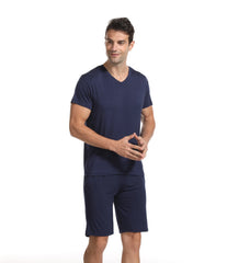 Threebooy Men's 2-Piece Modal Men's Summer Homewear Suit V-Neck T-Shirt Thin Section Of The Fat Big Yards Short-Sleeved Shorts Pajamas