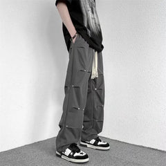 Threebooy Baggy Cargo Pants Men Streetwear Y2k Trousers New Rivet Pleated Casual Pants Wide Leg Muti-Pockets Grey Black Fashion Clothing